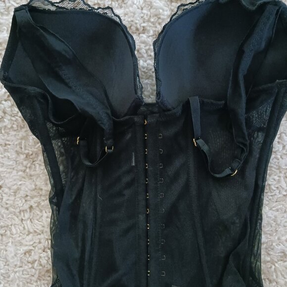 La Senza Bustier Corset Top Padded Push-Up Black Lace Padded Cup Size Medium - Picture 3 of 11